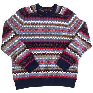 Lands End Lighthouse Fair Isle Crewneck Sweater Wool Blend, Mens Large Fairisle